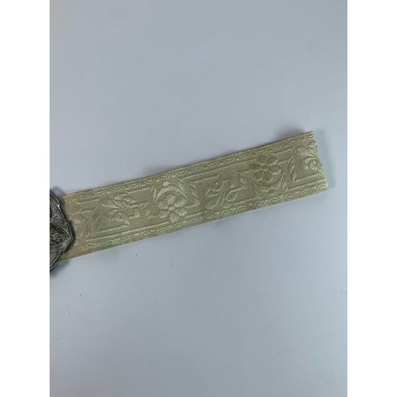 Antique Belt - Cream Floral Lamé Silver Tone Art Nouveau Butterfly Buckle - 34\
